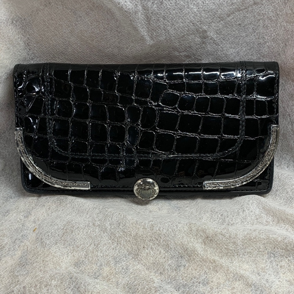 Vintage Brighton Che Black Croc-Embossed  Patent Leather Clutch Wallet Organizer